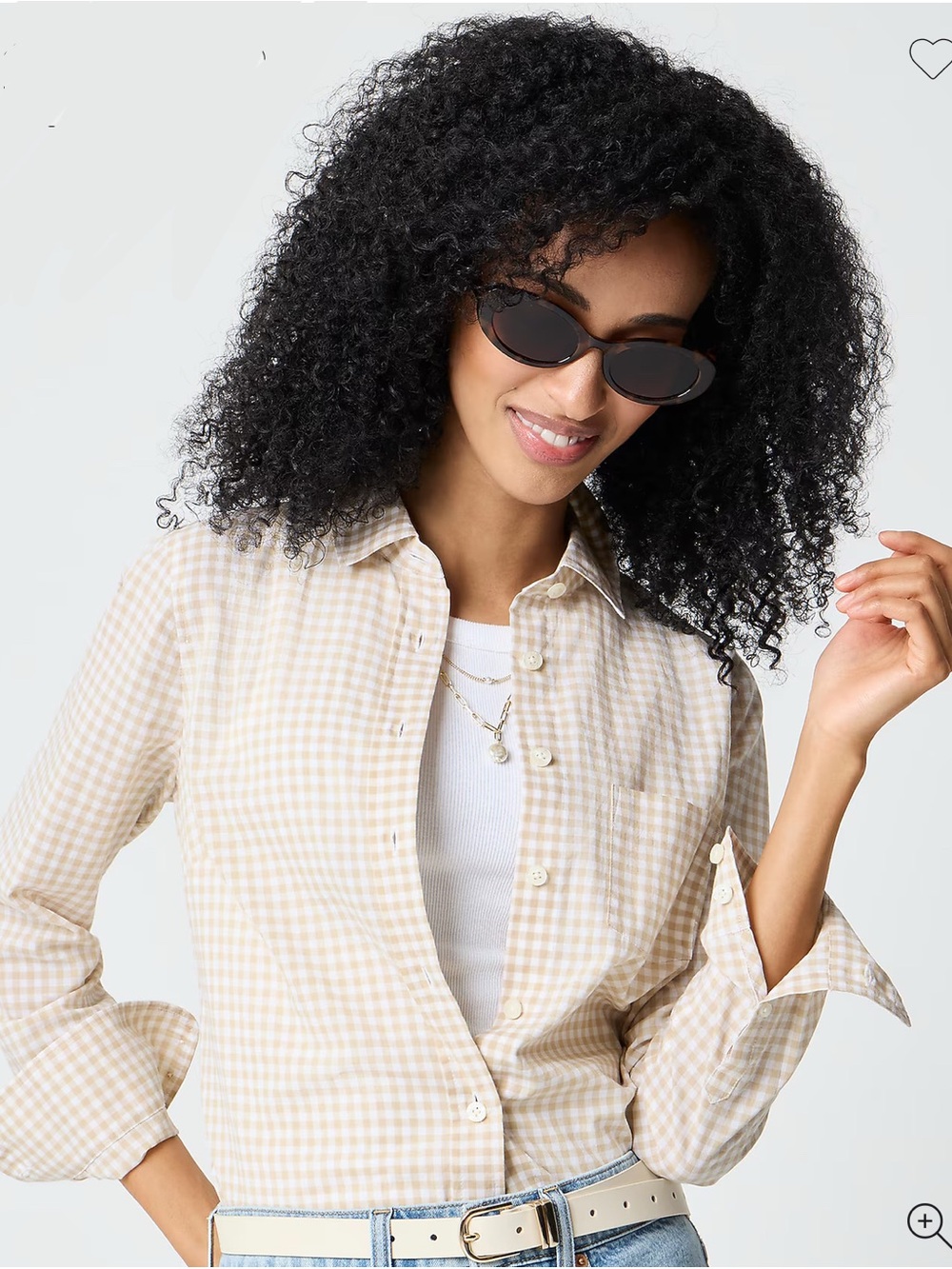 J. Crew Factory Beige Gingham Button-Down Shirt